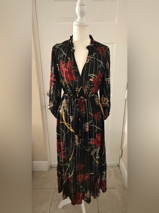ba&sh Dresses & Skirts - ba&sh "Patty" Black Floral Metallic Midi Dress – Size Small